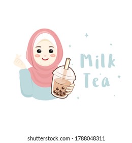 Cartoon female presenting bubble tea