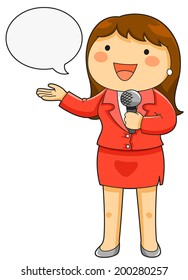 cartoon female reporter holding a microphone