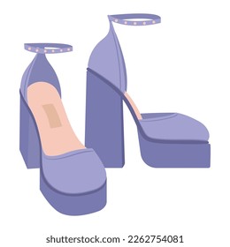Cartoon female shoes. Modern fashion footwear, trendy heels with platform for party events, stylish women footwear flat vector illustration
