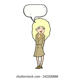 cartoon female spy with speech bubble