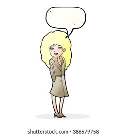 cartoon female spy with speech bubble