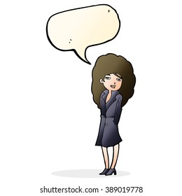 cartoon female spy with speech bubble