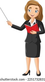 Cartoon female teacher with pointer stick