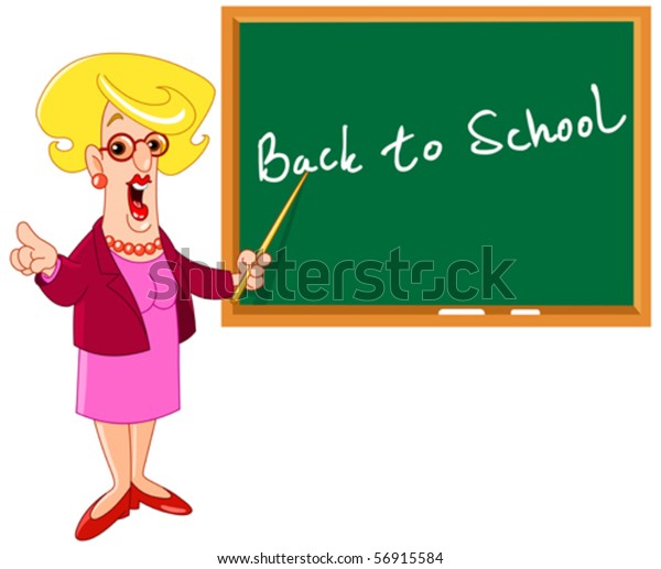 Cartoon Female Teacher Pointing Back School Stock Vector (Royalty Free ...