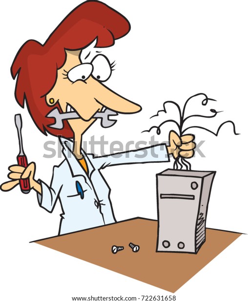 Cartoon Female Technician Engineer Working Appliance Stock Vector