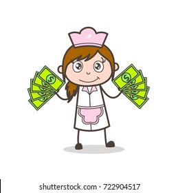 Cartoon Female Waitress Showing Money Vector Concept
