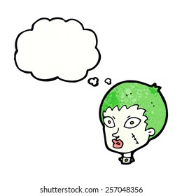 cartoon female zombie head with thought bubble