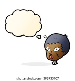 cartoon female zombie head with thought bubble