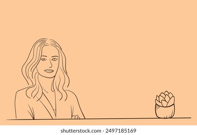 cartoon feminime muslimah with flower illustration with text copyspace for advertising background