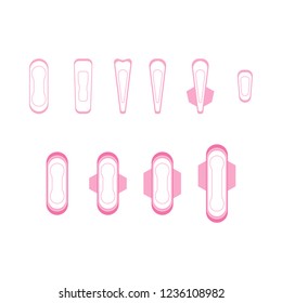 Cartoon Feminine Hygiene Products Icons Set Sanitary Pink Protection Napkin Elements Concept Flat Design Style. Vector illustration