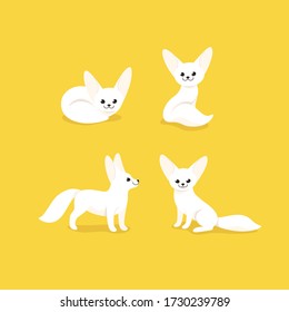 Fennec de caricatura en diferentes poses. С usar un conjunto de iconos de animales.