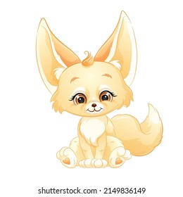 Cartoon fennec fox, vector illustration. Isolated on white background. Cute animal.