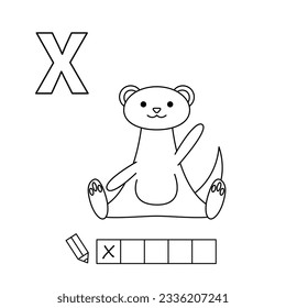 Cartoon ferret coloring pages. Learning game for small children - write a word in Russian language. Vector alphabet for kids