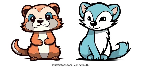 Material vectorial de mascota de hurones de dibujos animados