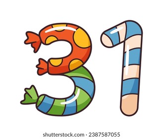 Cartoon Festive Christmas 31 Font Numbers Features Bold, Colorful Candy Cane-like Numerals With Ornate Holiday Decor