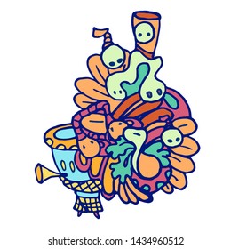 Cartoon fictional musician. Doodle style.