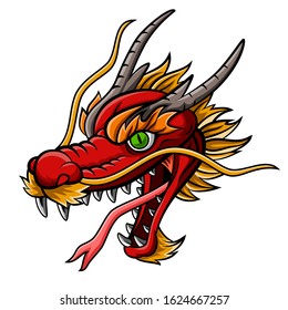 Cartoon fierce red dragon head mascot