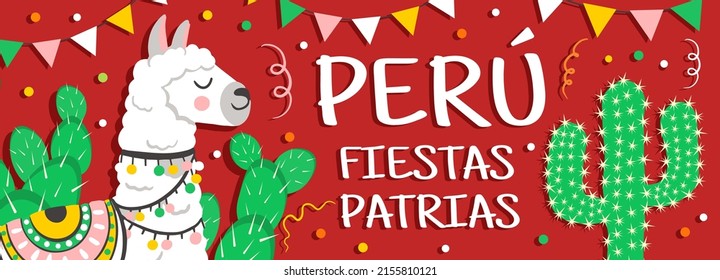 Cartoon fiestas patrias Peru banner. July 28 celebration