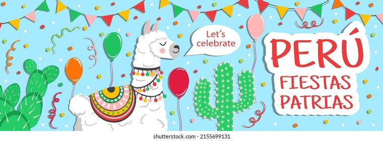 Cartoon fiestas patrias peru bunner. July 28 celebration