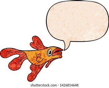 Cartoon, der Fische mit Sprachblase im Retro-Stil bekämpft