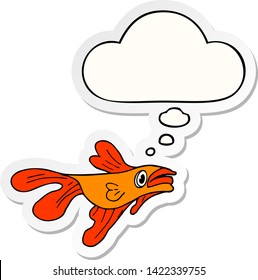 Cartoon, der Fische mit Denkblase als Druckaufkleber bekämpft