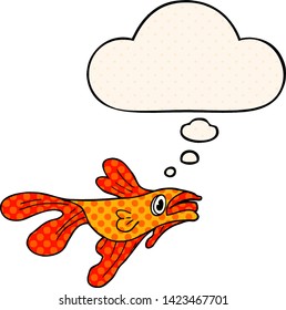 cartoon fighting fish with thought bubble in comic book style