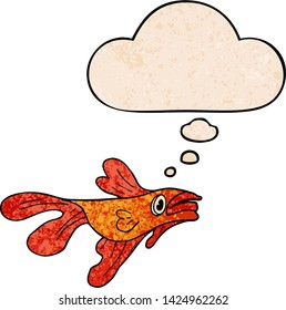cartoon fighting fish with thought bubble in grunge texture style