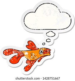 cartoon fighting fish with thought bubble as a distressed worn sticker
