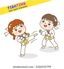 Cartoon fighting kids sports character.