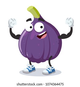 cartoon figs mascot shows its strength on a white background
