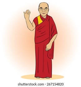 Cartoon figure of buddhist monk. Vector illustration