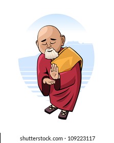 Cartoon figure of praying monk