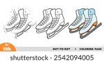 Cartoon figure skating skates, education dot to dot game for children. Winter activity worksheet