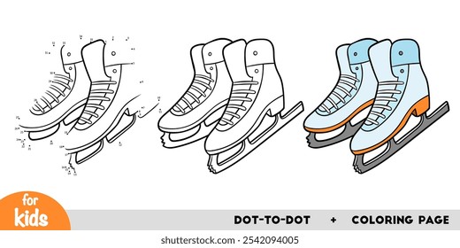 Cartoon figure skating skates, education dot to dot game for children. Winter activity worksheet