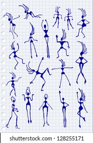 Cartoon Figures on paper background