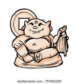 cartoon figurine of buddhist god hotej on white background