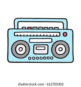 Cartoon Filled Outline Hand Drawn Retro Boombox on White Background Vector Isolate Element