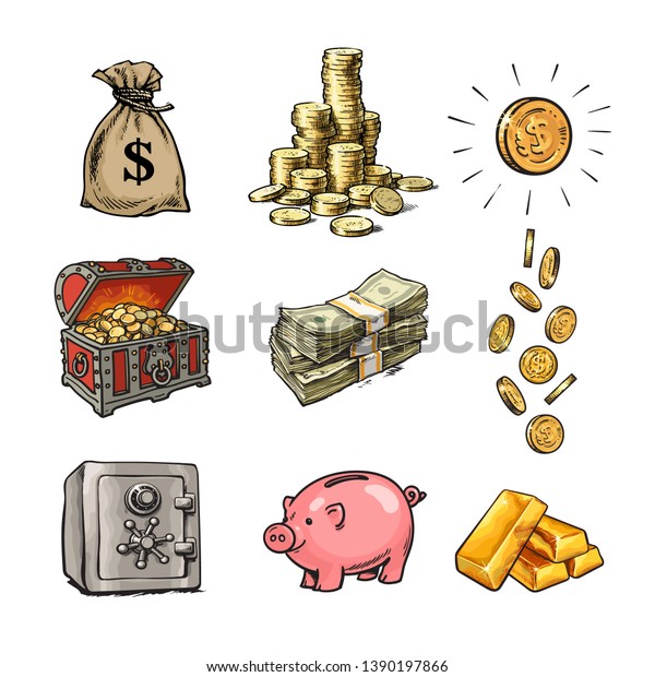 Cartoon Finance Money Set Sack Dollars Stock Vector Royalty - 