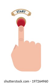 Cartoon finger pushing start  button on transparent background