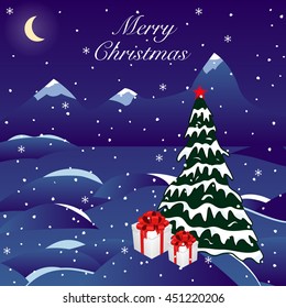Cartoon fir tree with gift