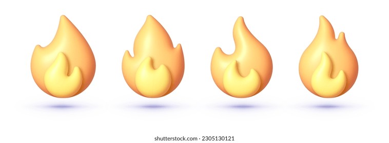Cartoon fire 3d Set für Concept Design. Design-Element. Render Sprite von Feuer Emoji, Energie und Macht Konzept. Vektorgrafik