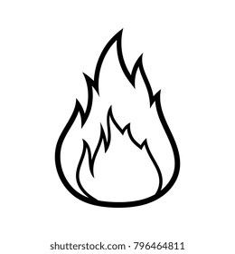 Cartoon Fire Black Line White Background