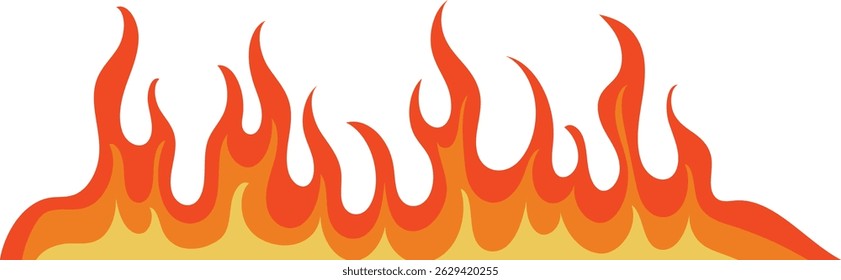 Cartoon Fire Border Illustration. Isolated on White Background.