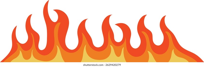 Ilustración de frontera de fuego de dibujos animados. Aislado sobre fondo blanco.