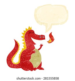 cartoon fire breathing dragon with speech bubble