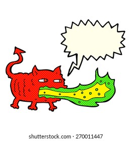 cartoon fire breathing imp with speech bubble