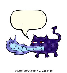 cartoon fire breathing imp with speech bubble