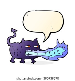 cartoon fire breathing imp with speech bubble