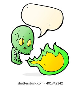 cartoon fire breathing skull with speech bubble
