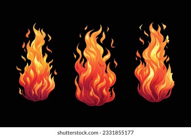 Cartoon fire burning on black background